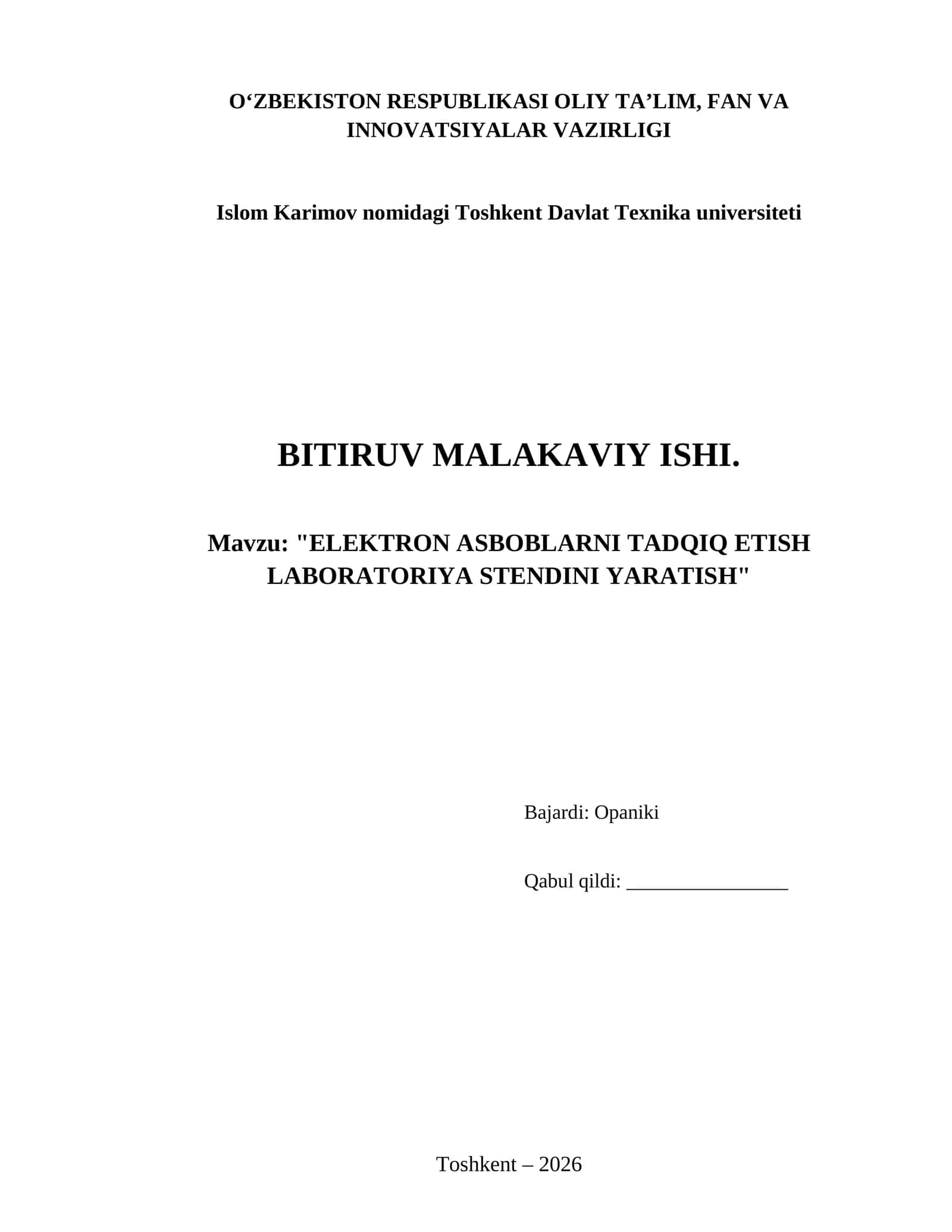Elektron asboblarni tadqiq etish laboratoriya stendini yaratish 1