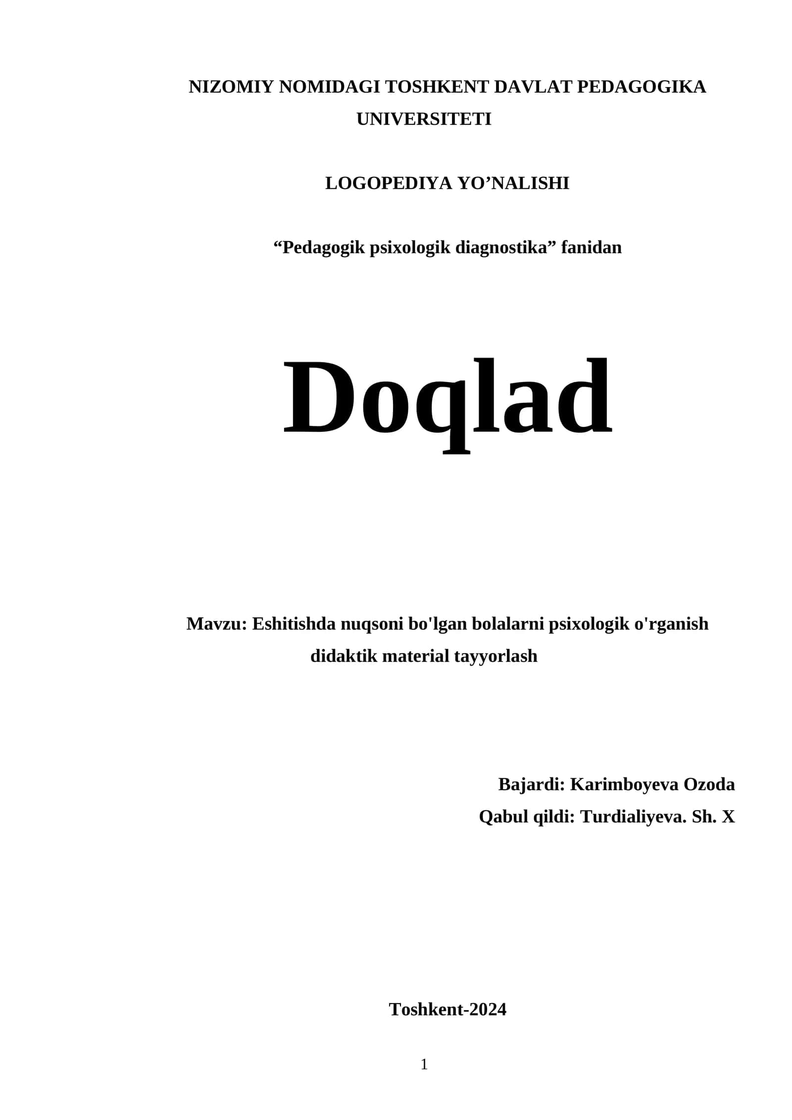 Eshitishda nuqsoni bo'lgan bolalarni psixologik o'rganish didaktik material tayyorlash 1