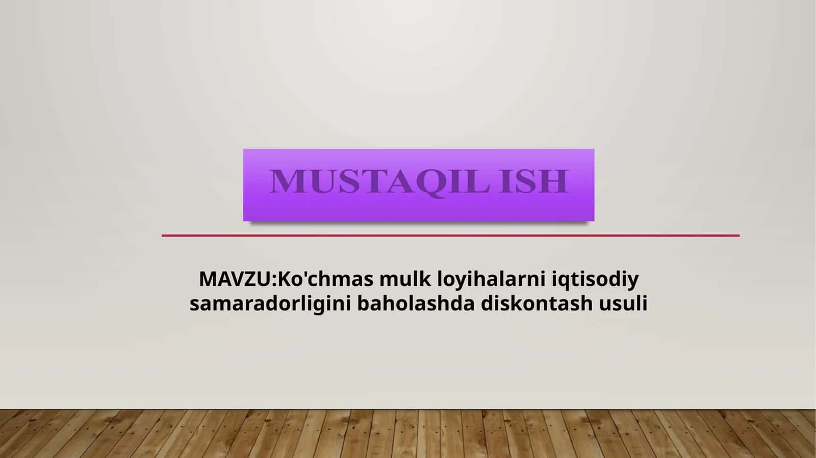 Ko'chmas mulk loyihalarni iqtisodiy samaradorligini baholashda diskontash usuli 1