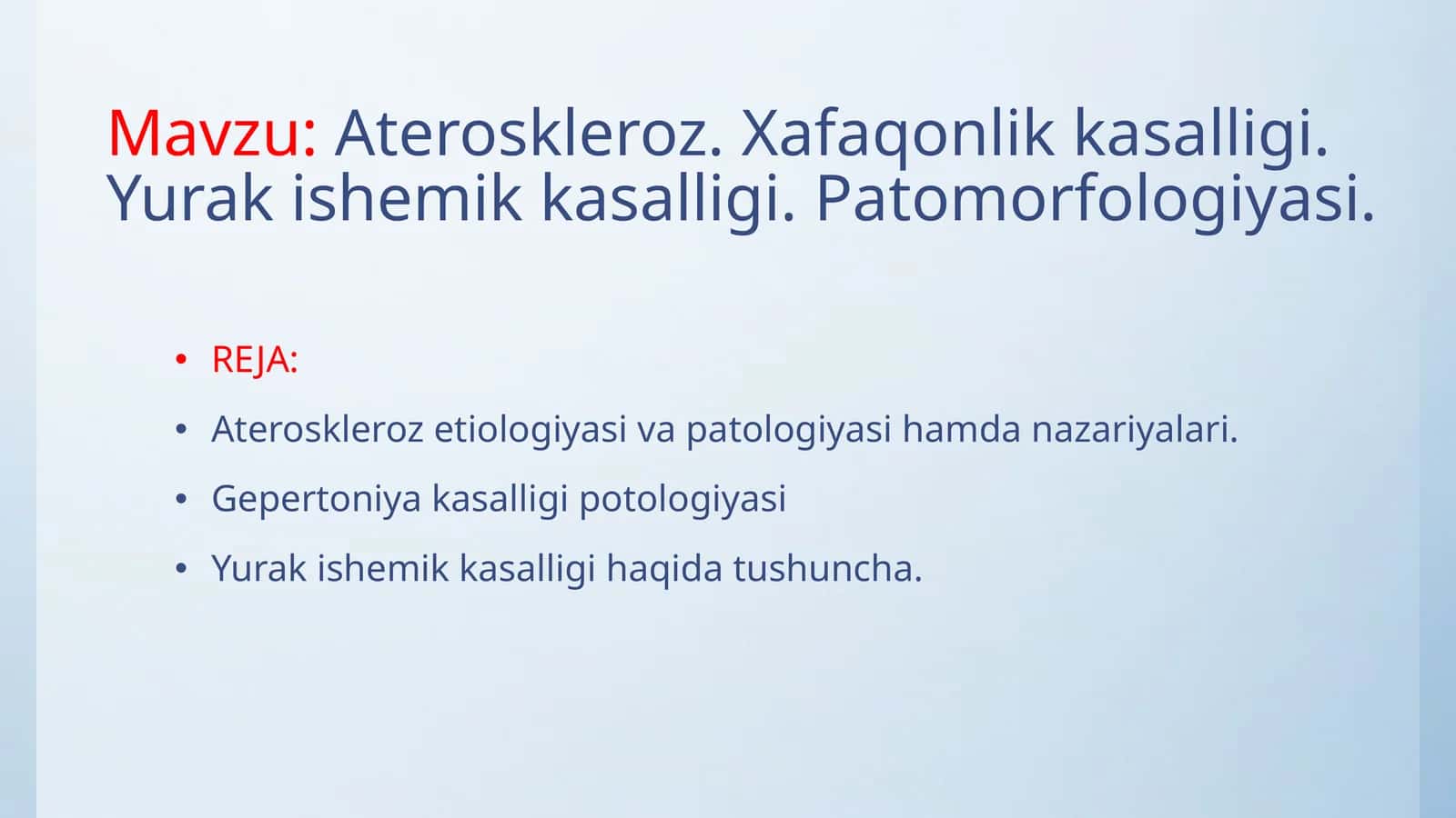 Ateroskleroz.Xafaqonlikkasalligi.Yurakishemikkasalligi.Patomorfologiyasi 1