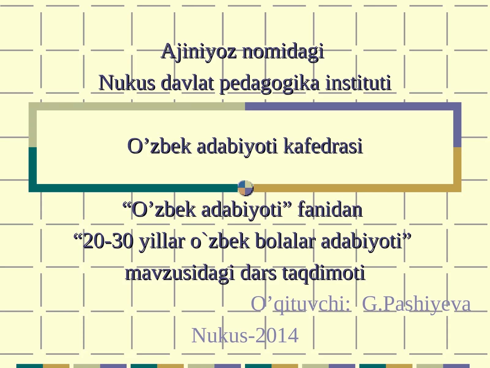 "20-30 yillar o`zbek bolalar adabiyoti" mavzusidagi dars taqdimoti 1