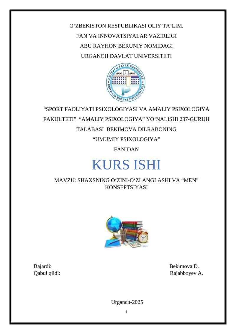SHAXSNING O‘ZINI-O‘ZI ANGLASHI VA “MEN” KONSEPTSIYASI 1