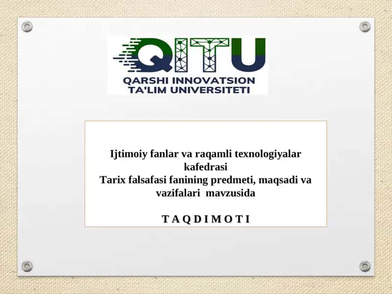 Tarix falsafasi va tarix o`qitish metodikasi 1