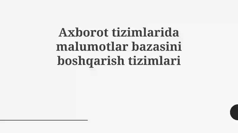 Ma'lumotlar bazasini boshqarish tizimlari