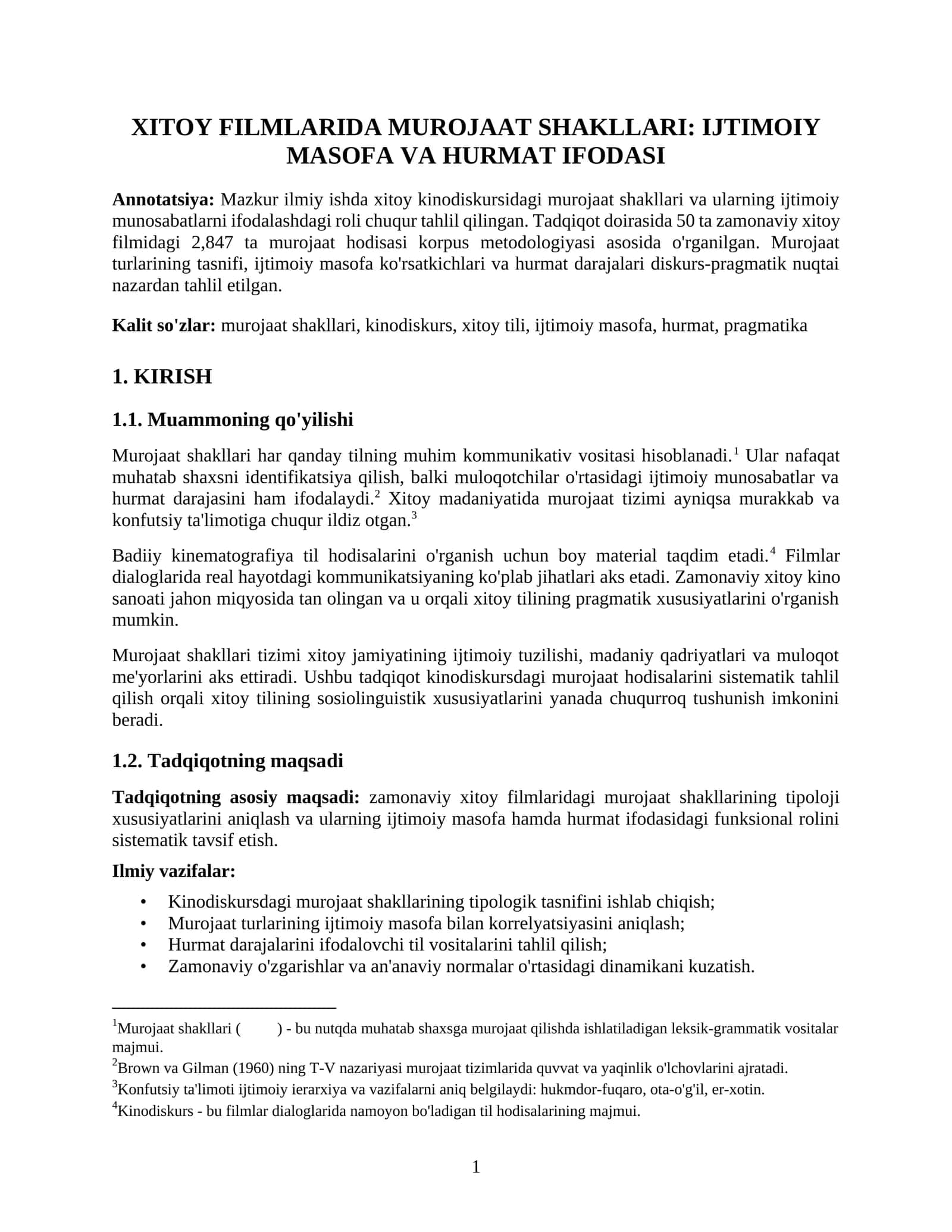XITOY FILMLARIDA MUROJAAT SHAKLLARI: IJTIMOIY MASOFA VA HURMAT IFODASI 1