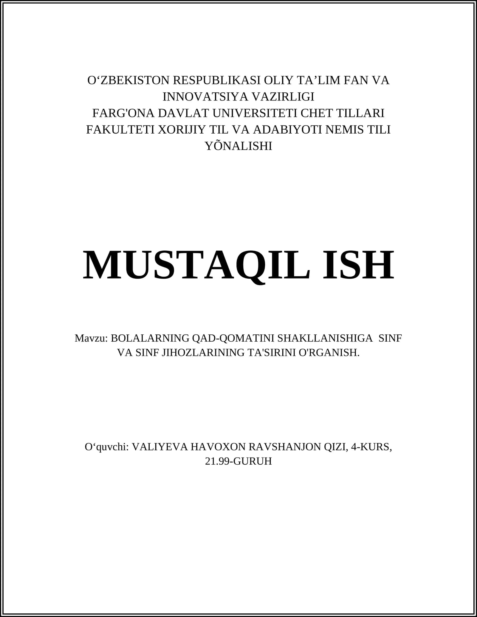 Bola qaddi-qomatini shakllanishiga sinf va sinf jihozlarining ta'siri 1