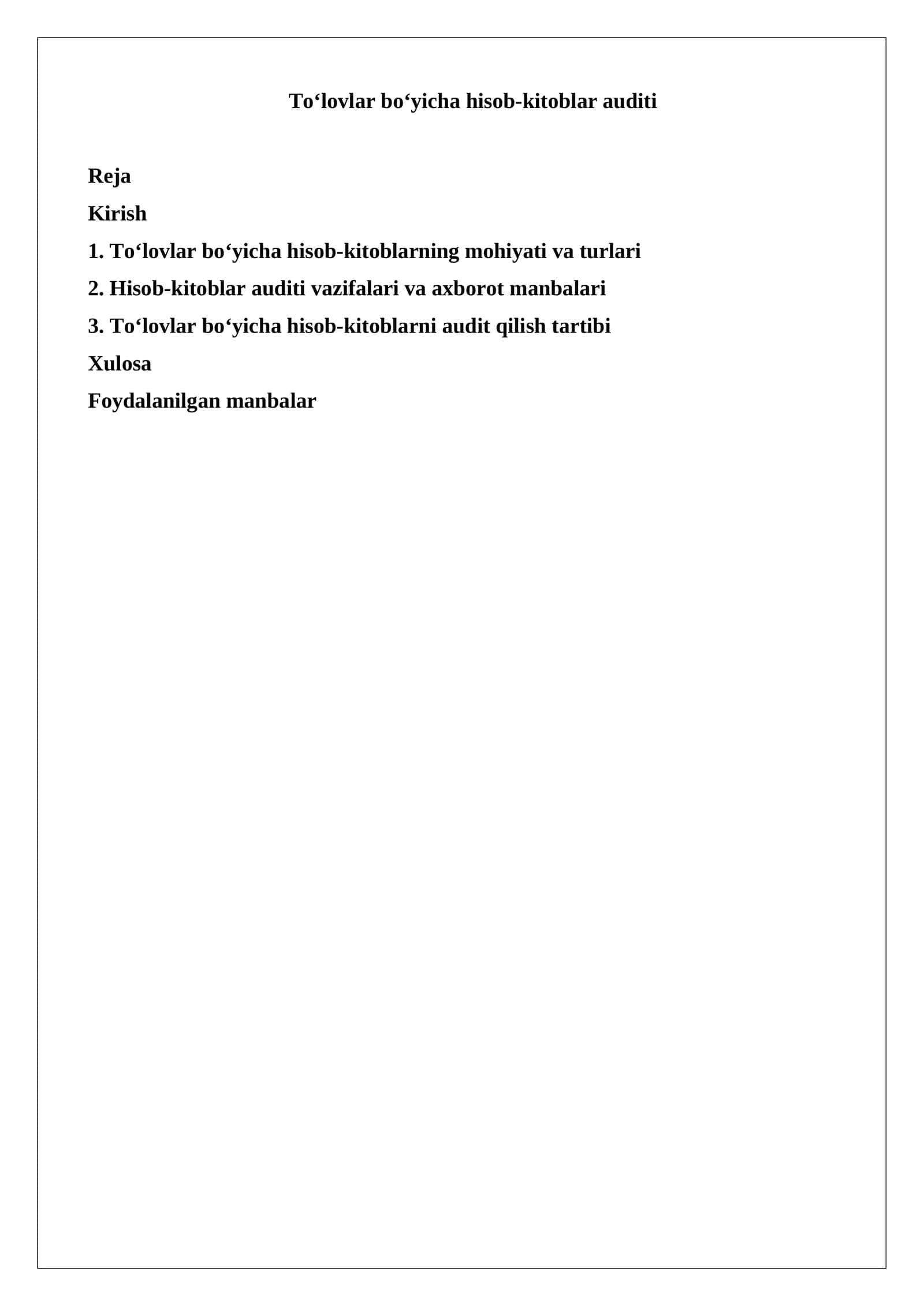 To‘lovlar bo‘yicha hisob-kitoblar auditi 1