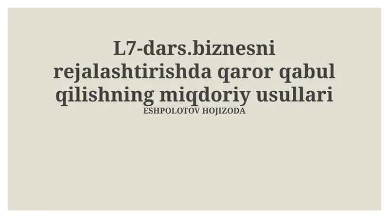 Miqdoriy usullar biznesda 1