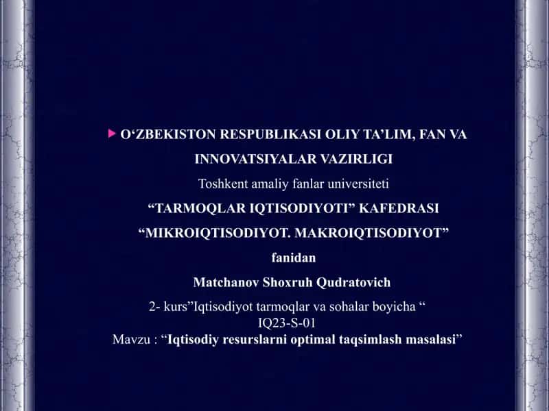 Iqtisodiy resurslarni optimal taqsimlash masalasi 1