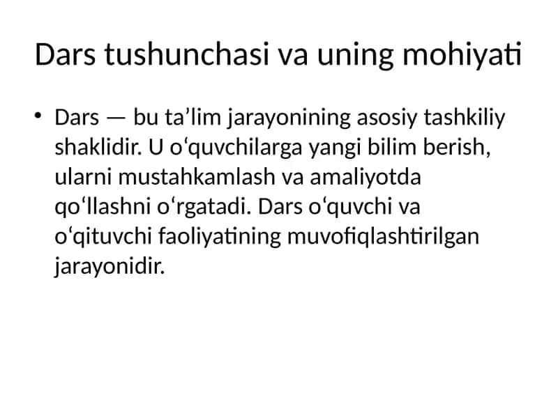 Dars tushunchasi va uning mohiyati 1