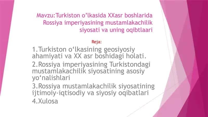 Rossiya imperiyasining Turkistondagi mustamlakachilik siyosati 1