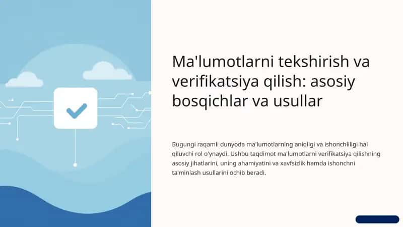 Ma'lumotlarni tekshirish va verifikatsiya qilishning asosiy bosqichlari. 1