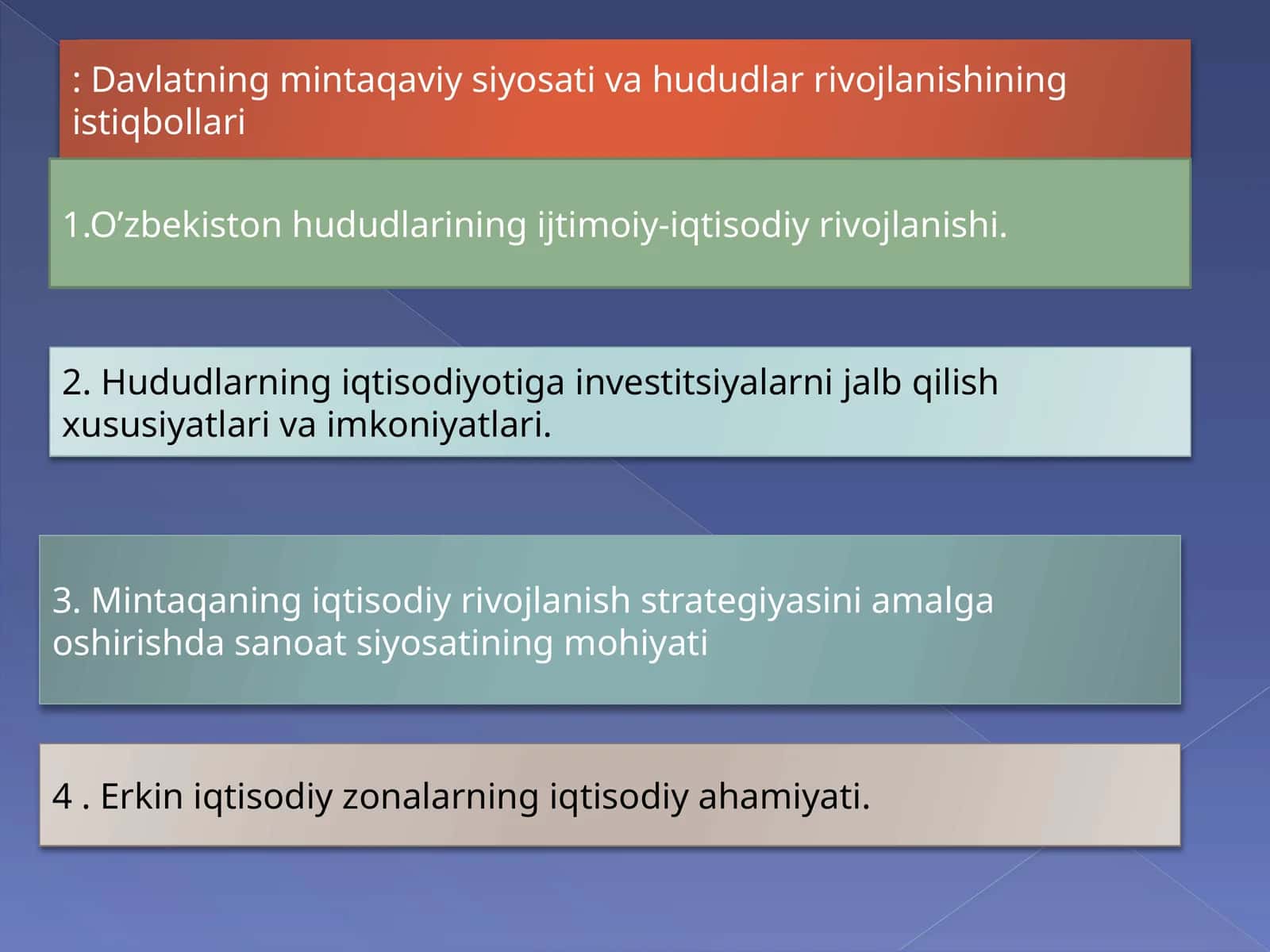 Davlatning mintaqaviy siyosati va hududlar rivojlanishining istiqbollari 1