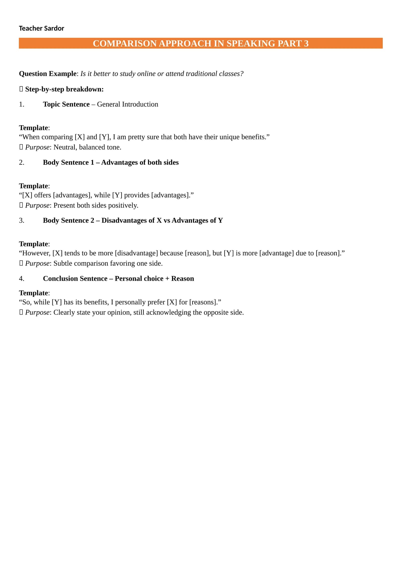 COMPARISON APPROACH IN SPEAKING PART 3 1