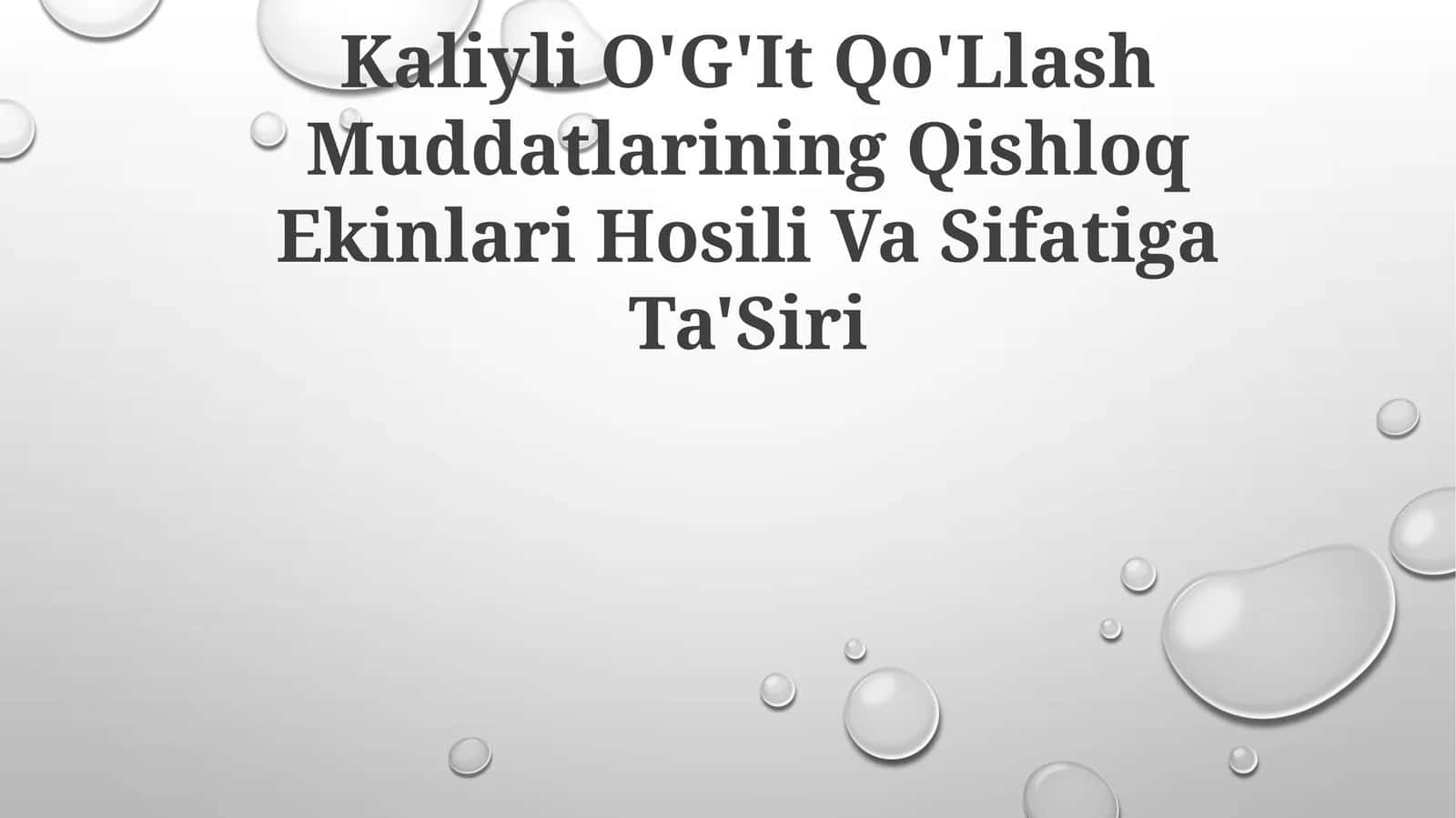 Kaliyli O'G'It Qo'Llash Muddatlarining Qishloq Ekinlari Hosili Va Sifatiga Ta'Siri 1