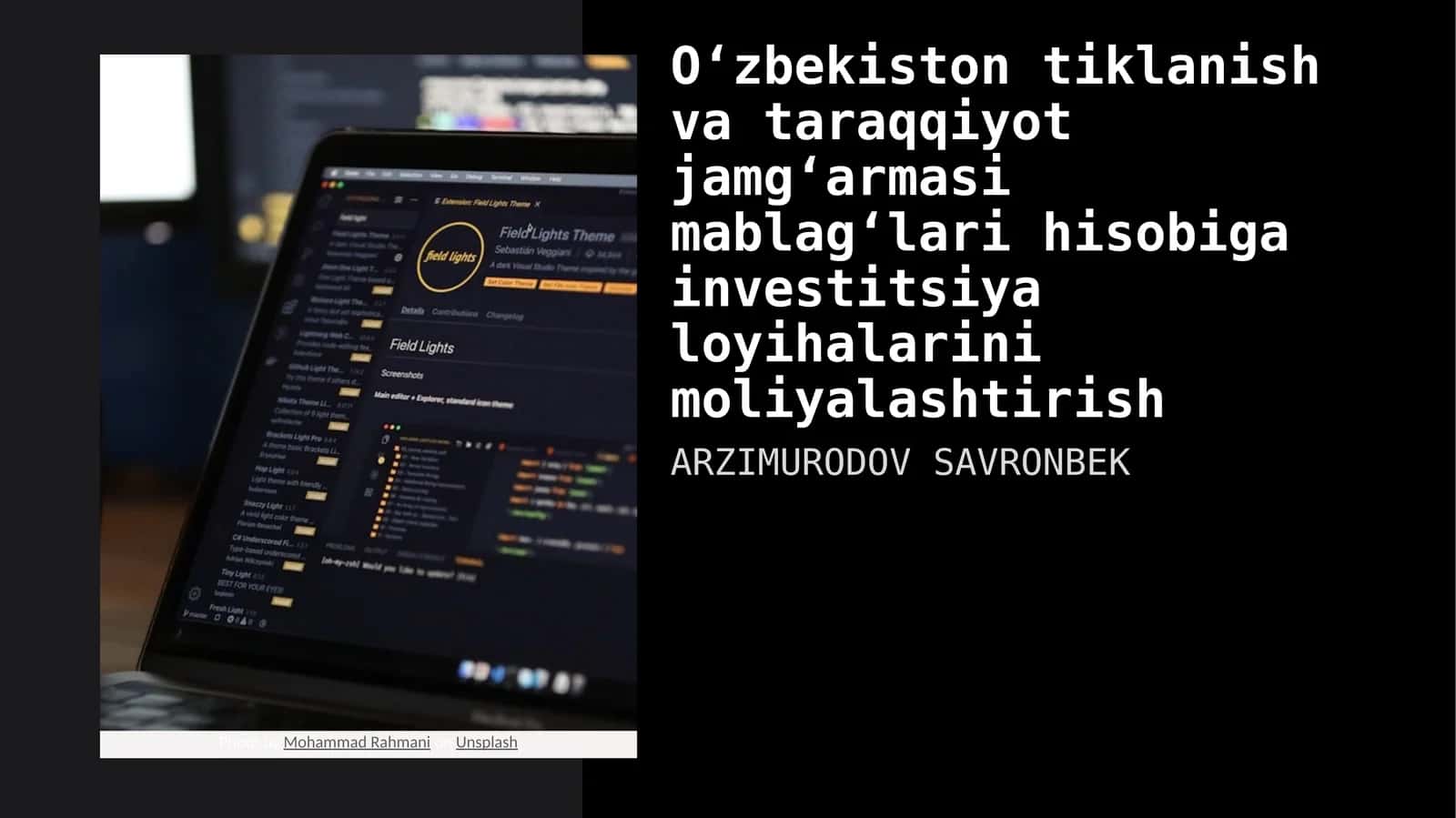 O‘zbekiston tiklanish va taraqqiyot jamg‘armasi mablag‘lari hisobiga investitsiya loyihalarini moliyalashtirish 1