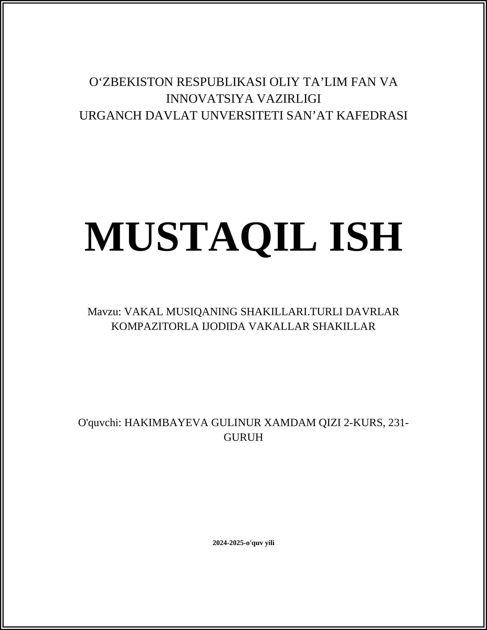VAKAL MUSIQANING SHAKILLARI.TURLI DAVRLAR KOMPAZITORLA IJODIDA VAKALLAR SHAKILLAR 1