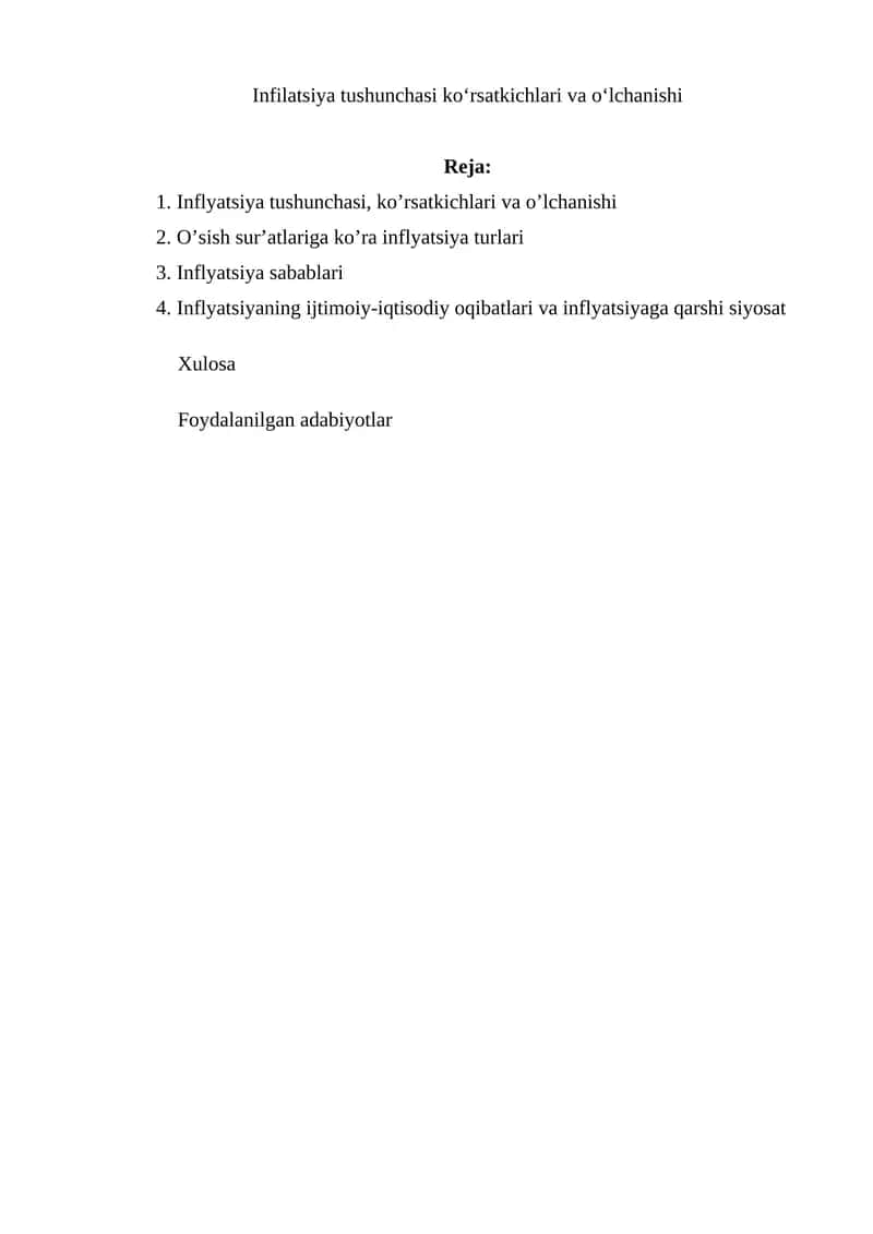 Inflyatsiya tushunchasi, ko’rsatkichlari va o’lchanishi 1