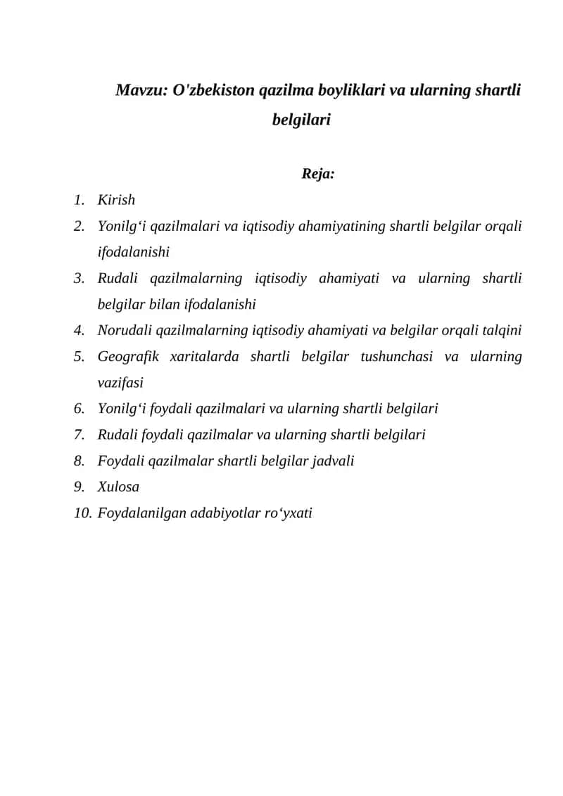 O'zbekiston qazilma boyliklari va ularning shartli belgilari 1
