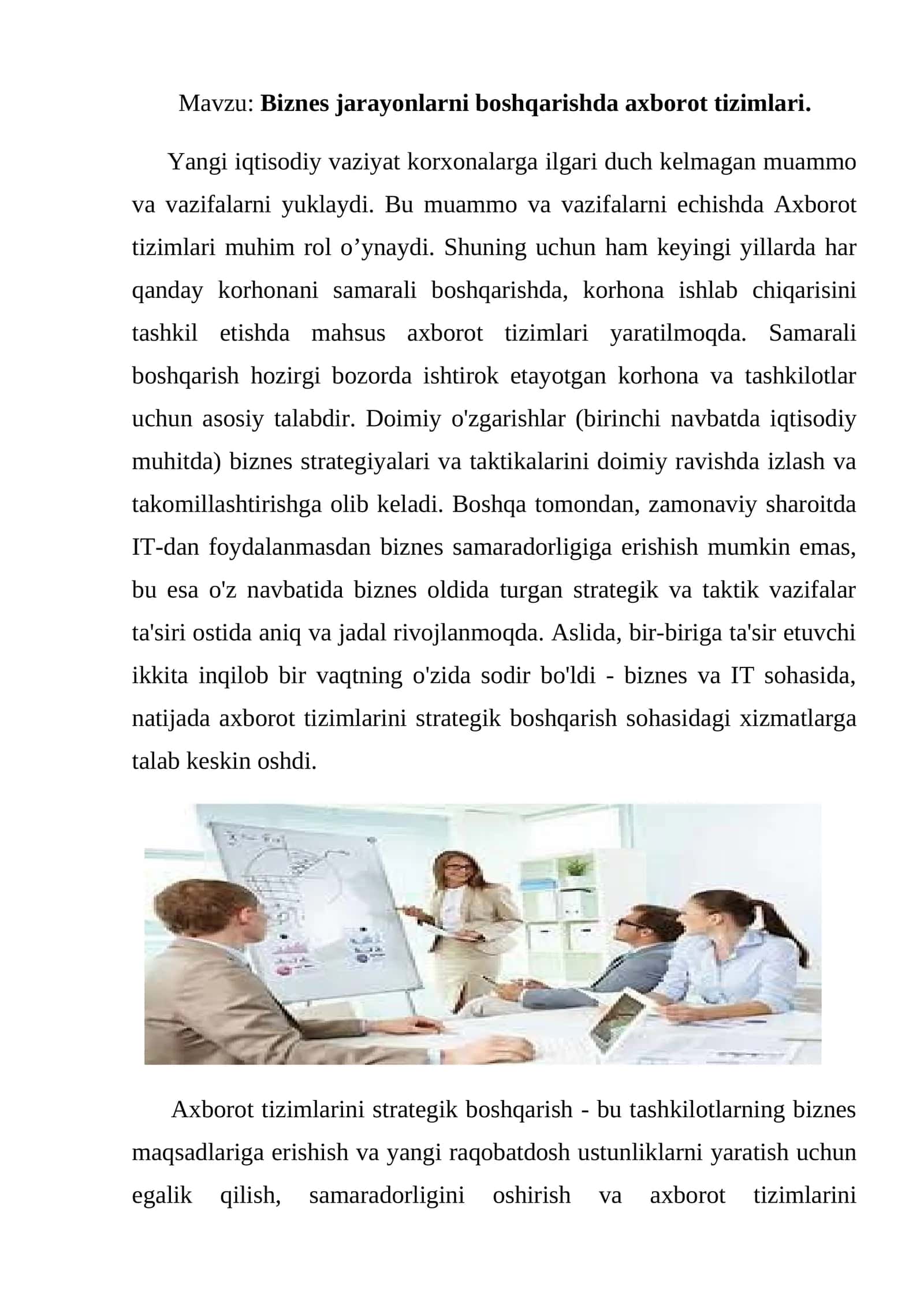 Biznes jarayonlarni boshqarishda axborot tizimlari 1
