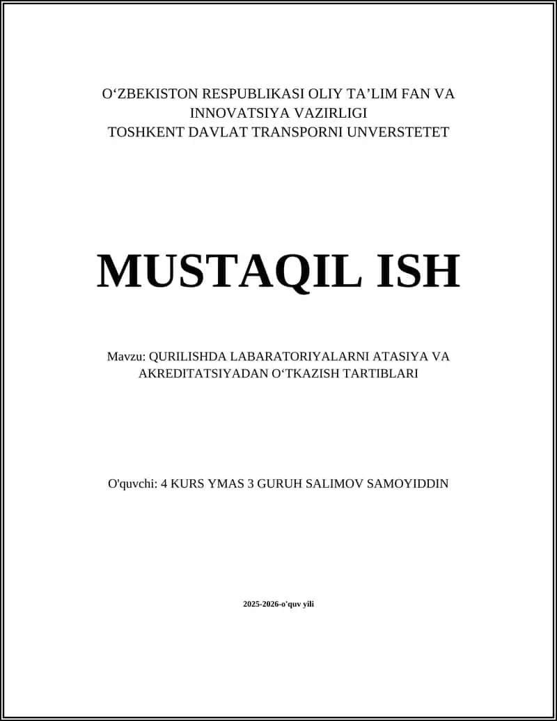 Qurilishda Laboratoriyalarni Atestatsiya Qilishning Huquqiy Asoslari 1