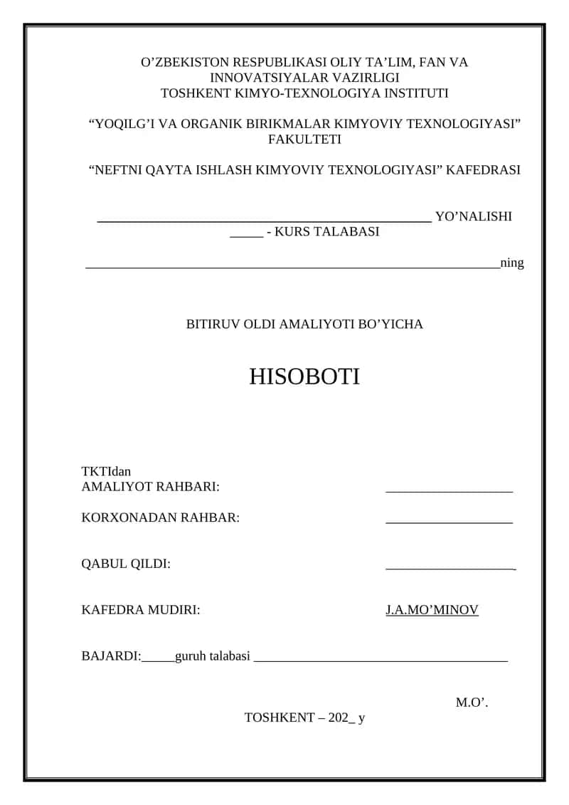 NEFTNI QAYTA ISHLASH KIMYOVIY TEXNOLOGIYASI 1