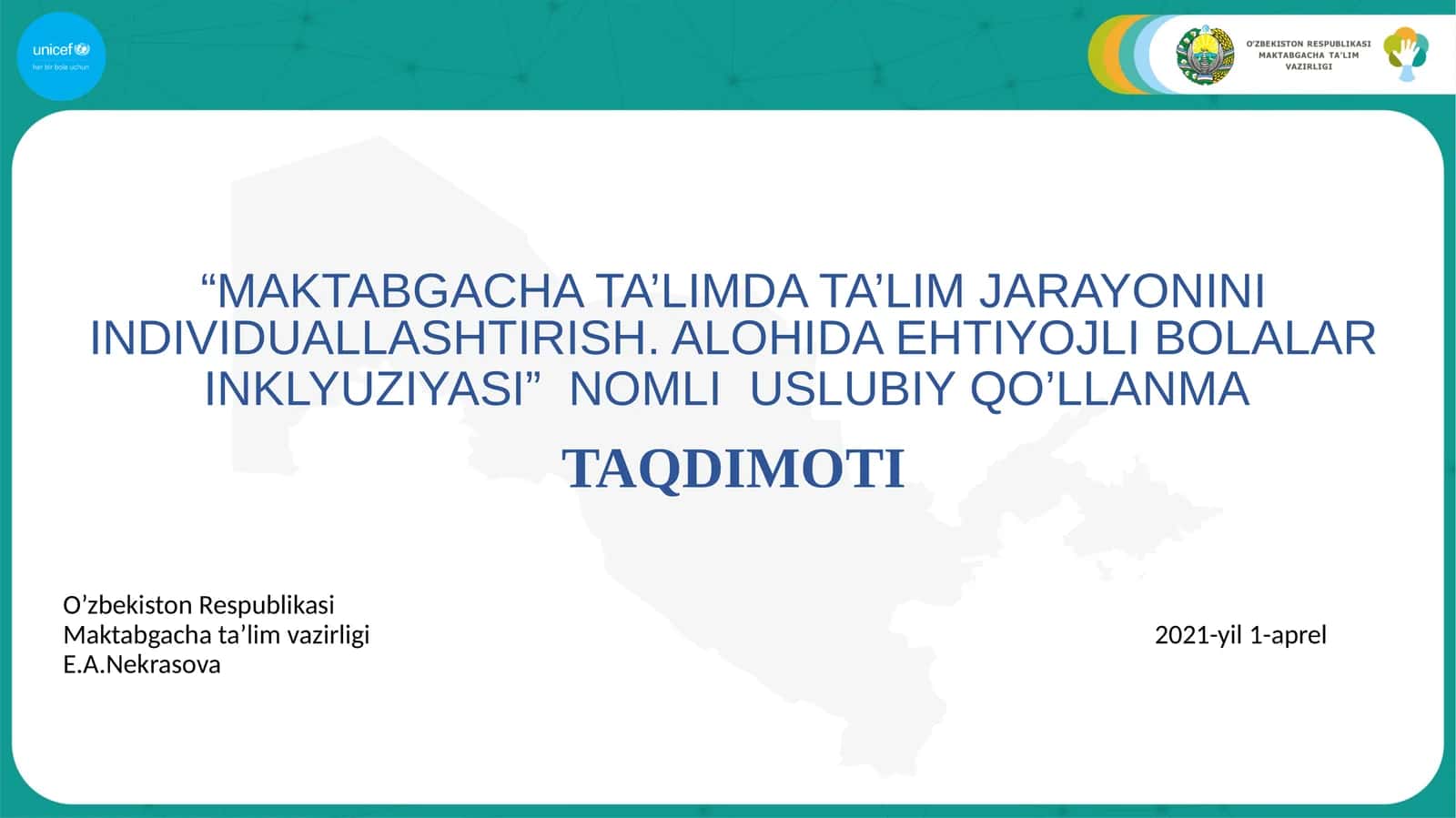 MAKTABGACHA TA’LIMDA TA’LIM JARAYONINI INDIVIDUALLASHTIRISH. ALOHIDA EHTIYOJLI BOLALAR INKLYUZIYASI 1