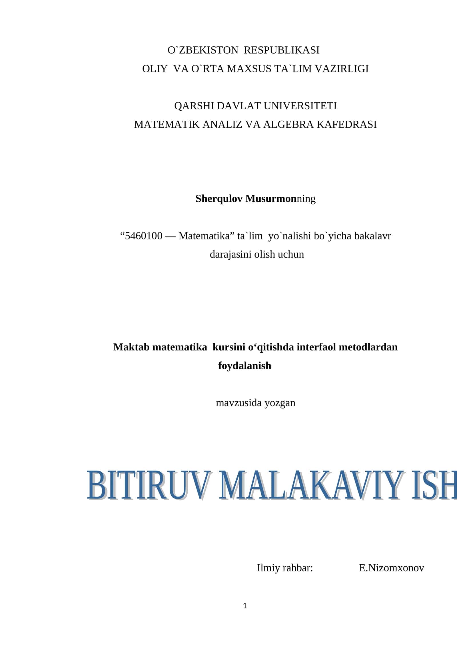 Maktab matematika kursini o‘qitishda interfaol metodlardan foydalanish 1