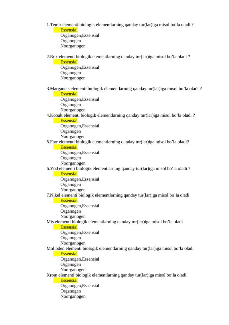 Marganets elementi biologik elementlarning qanday tur(lar)iga misol bo’la oladi? 1