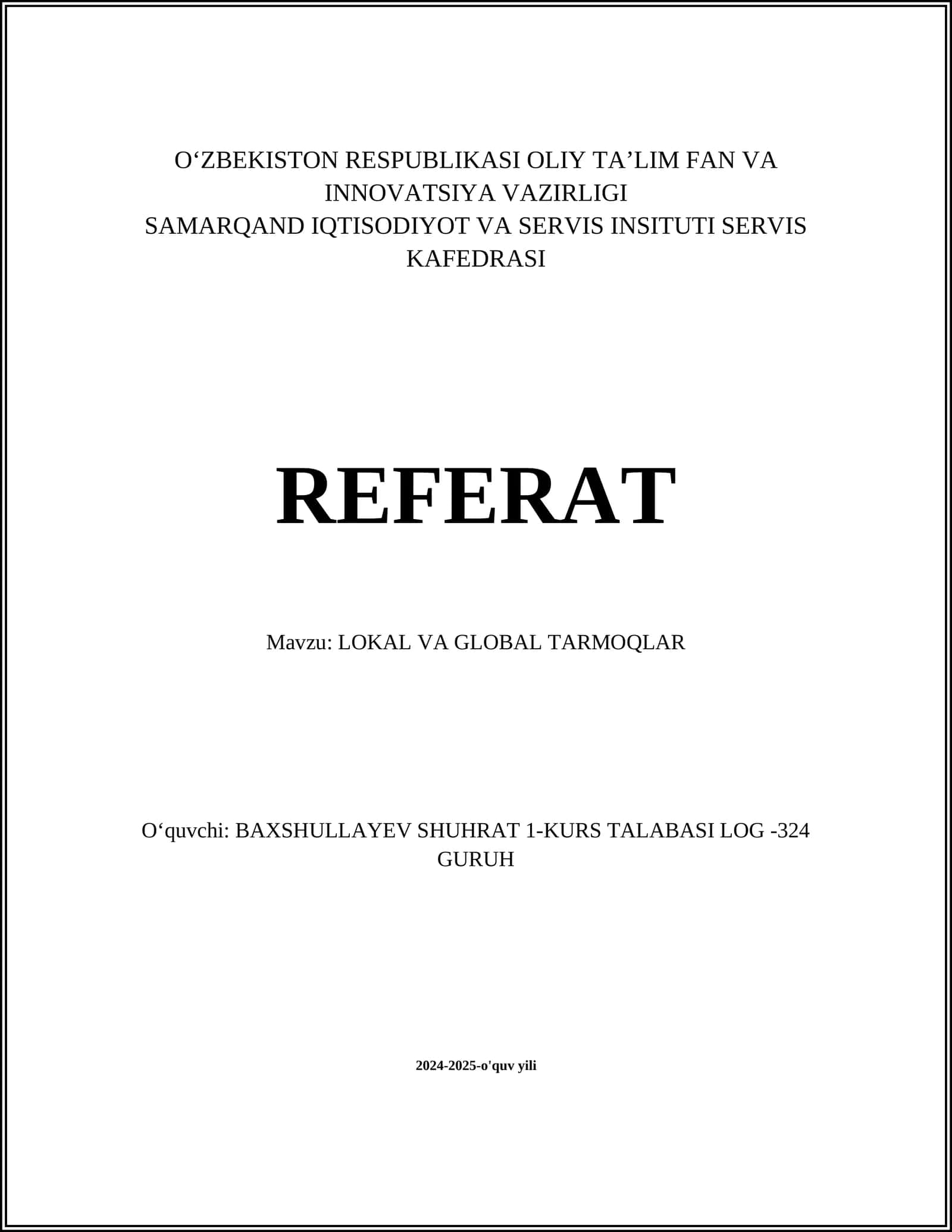 LOKAL VA GLOBAL TARMOQLAR 1