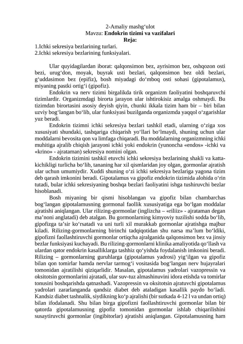 Endokrin tizimi va vazifalari 1