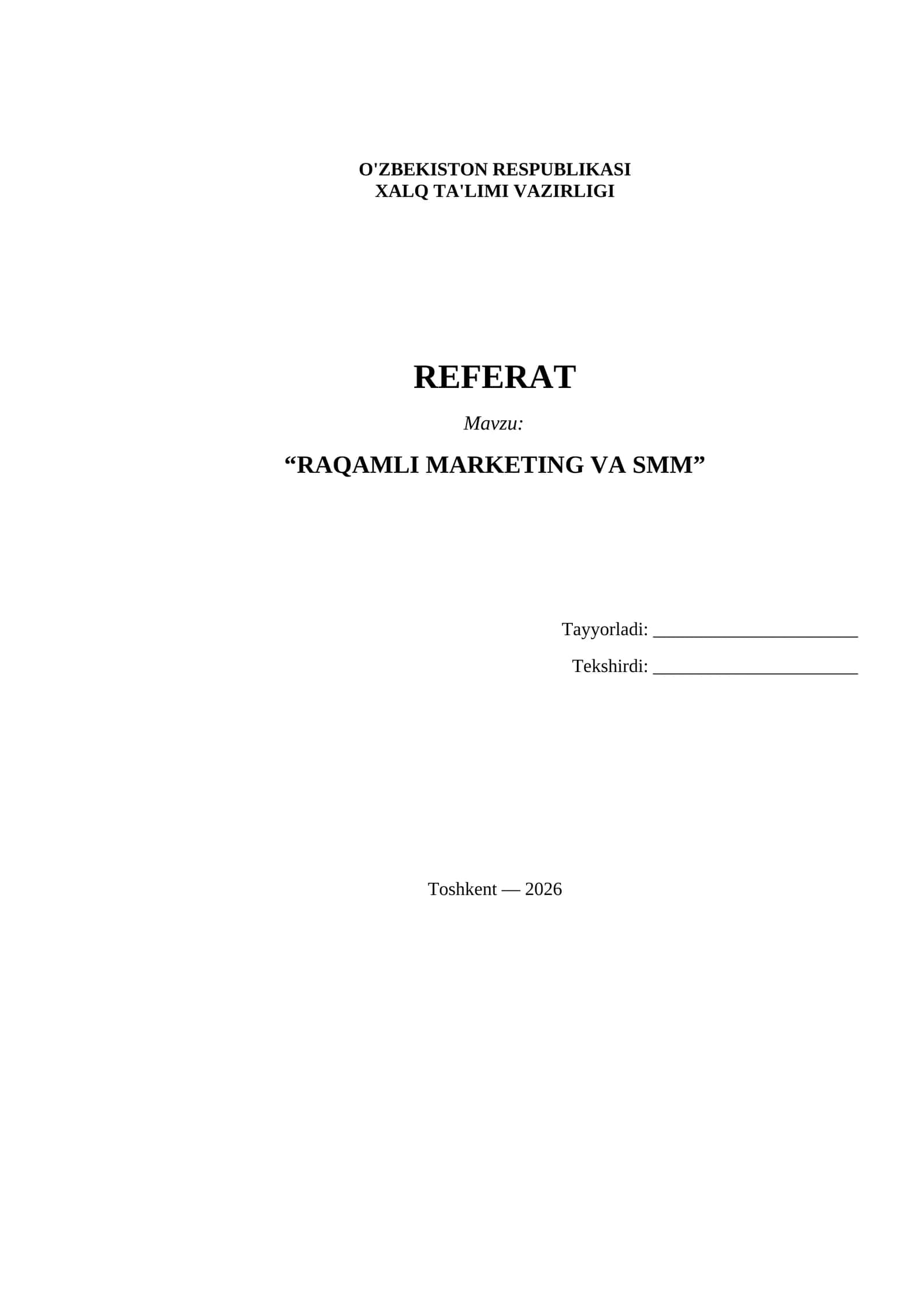 Referat Raqamli marketing va SMM 1