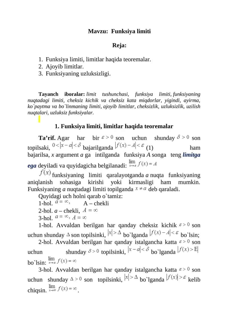 Funksiya limiti 1