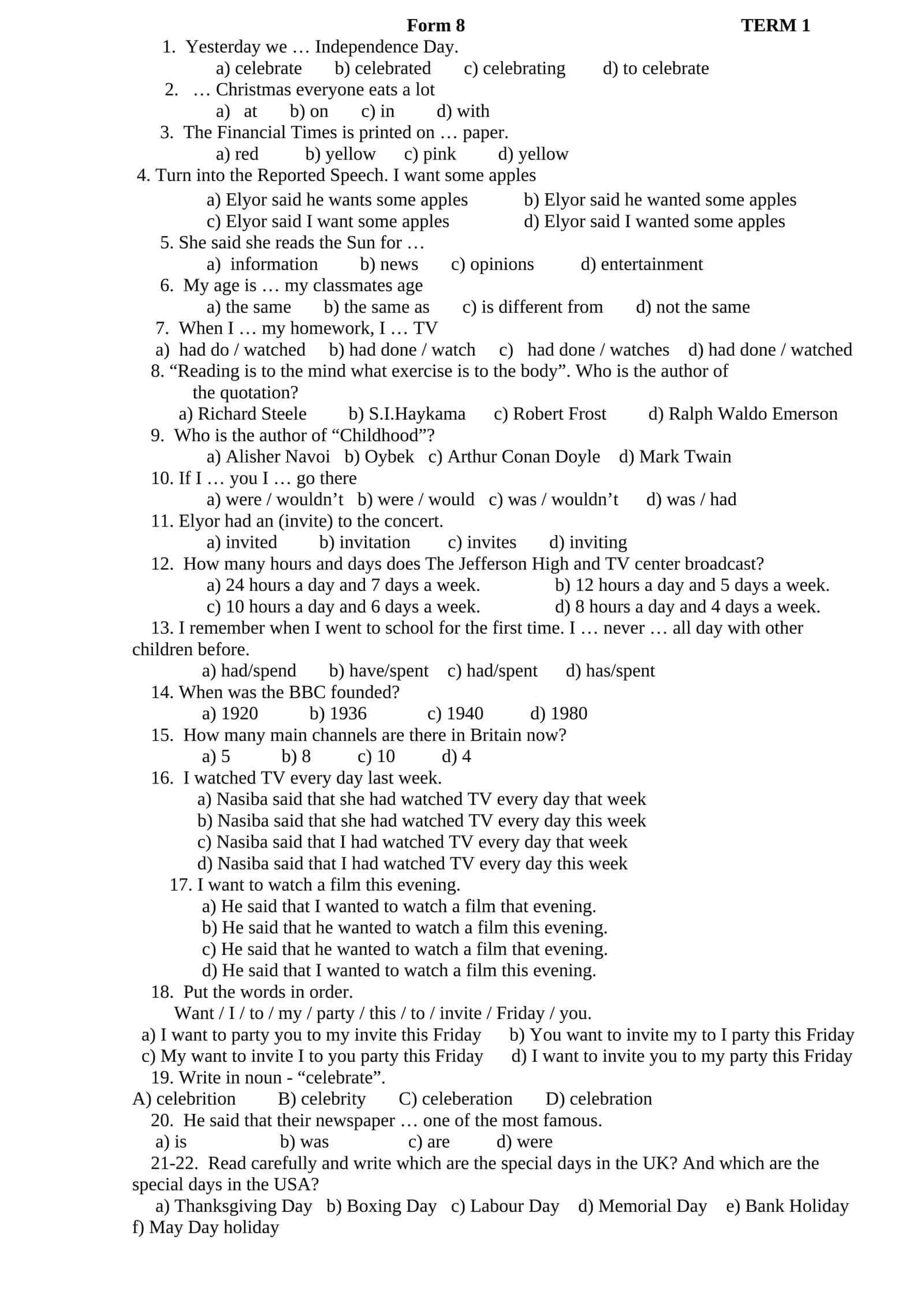 Form 8 TERM 1 1