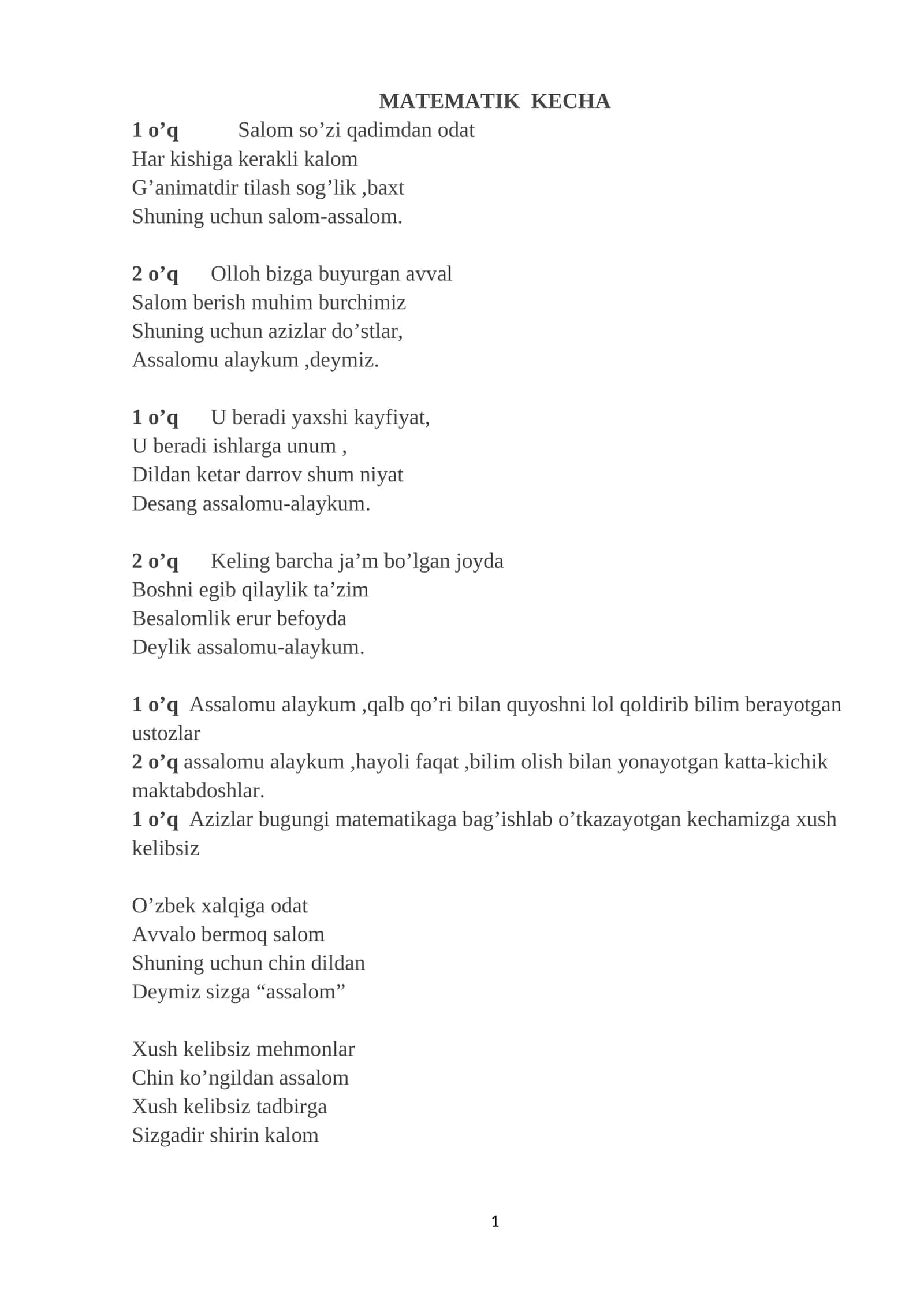 MATEMATIK KECHA 1