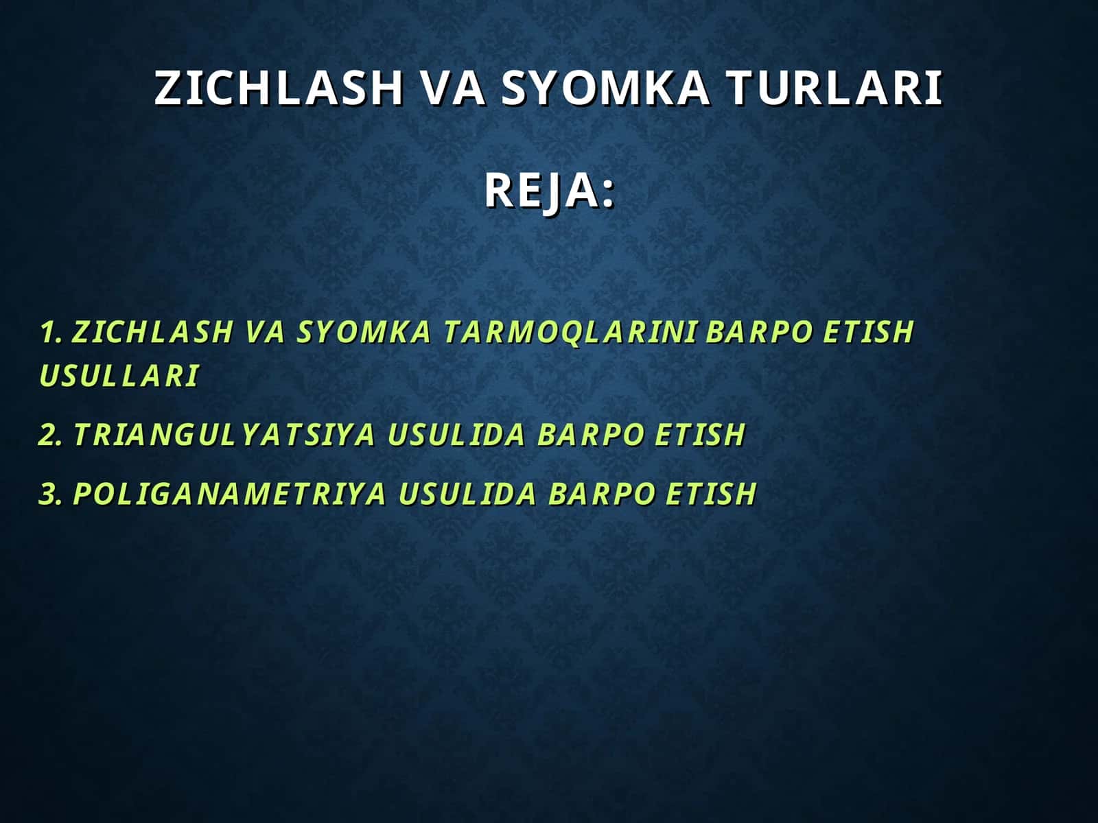 ZICHLASH VA SYOMKA TARMOQLARI 1