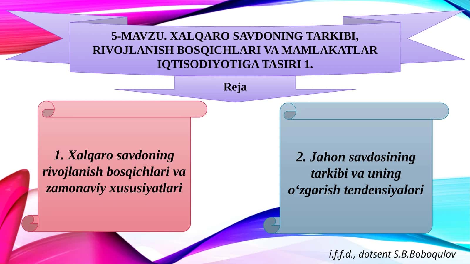 Xalqaro savdoning tarkibi, rivojlanish bosqichlari va mamlakatlar iqtisodiyotiga ta’siri 1