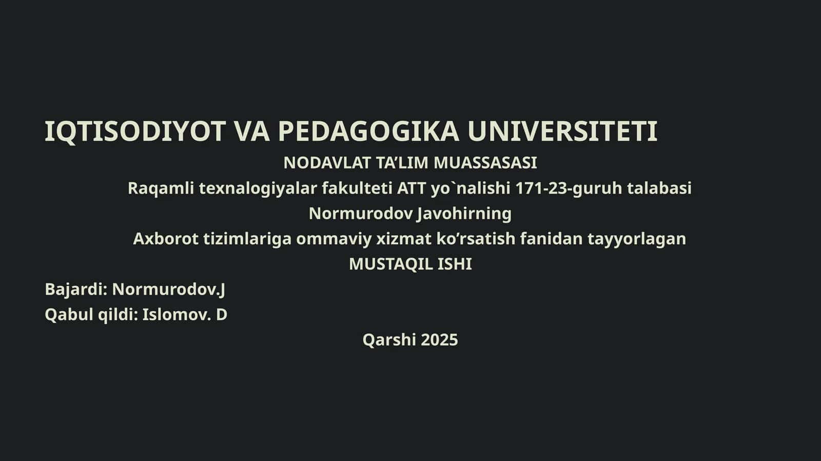 Markov Jarayonlari va Navbat Tizimlarida Tatbiqi 1