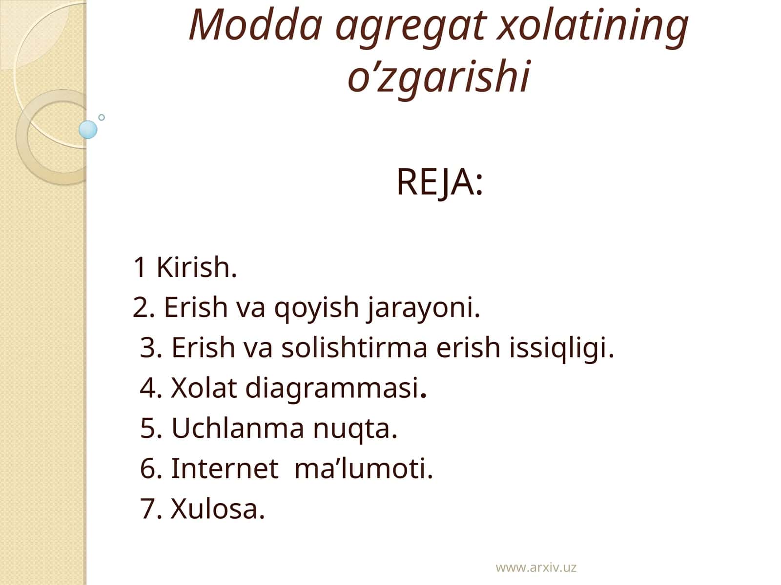 Modda agregat xolatining o’zgarishi 1