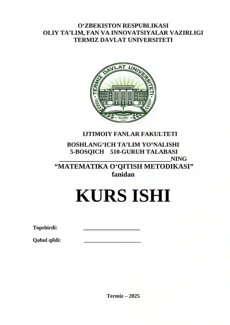 "MATEMATIKA O‘QITISH METODIKASI"
