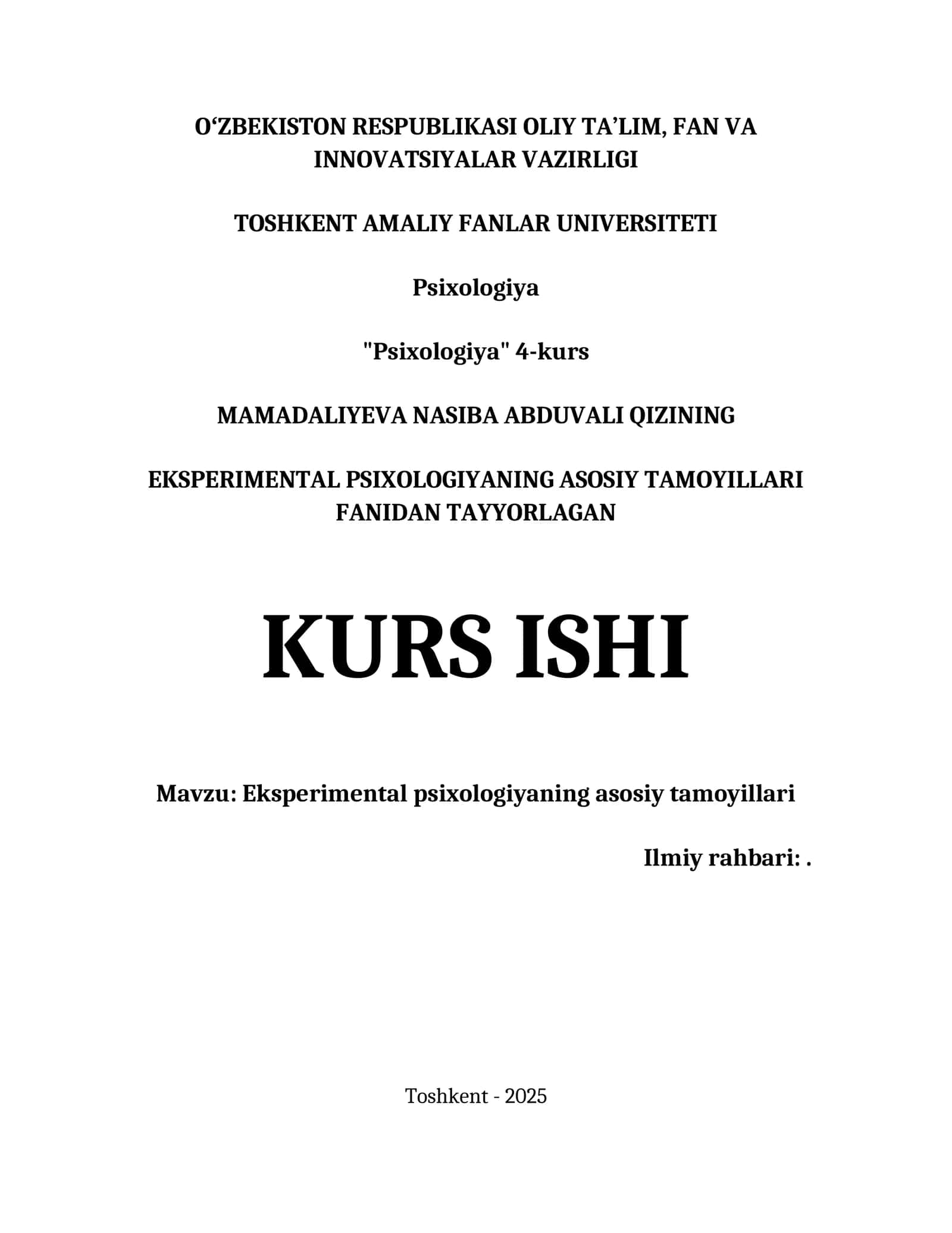 EKSPERIMENTAL PSIXOLOGIYANING ASOSIY TAMOYILLARI 1