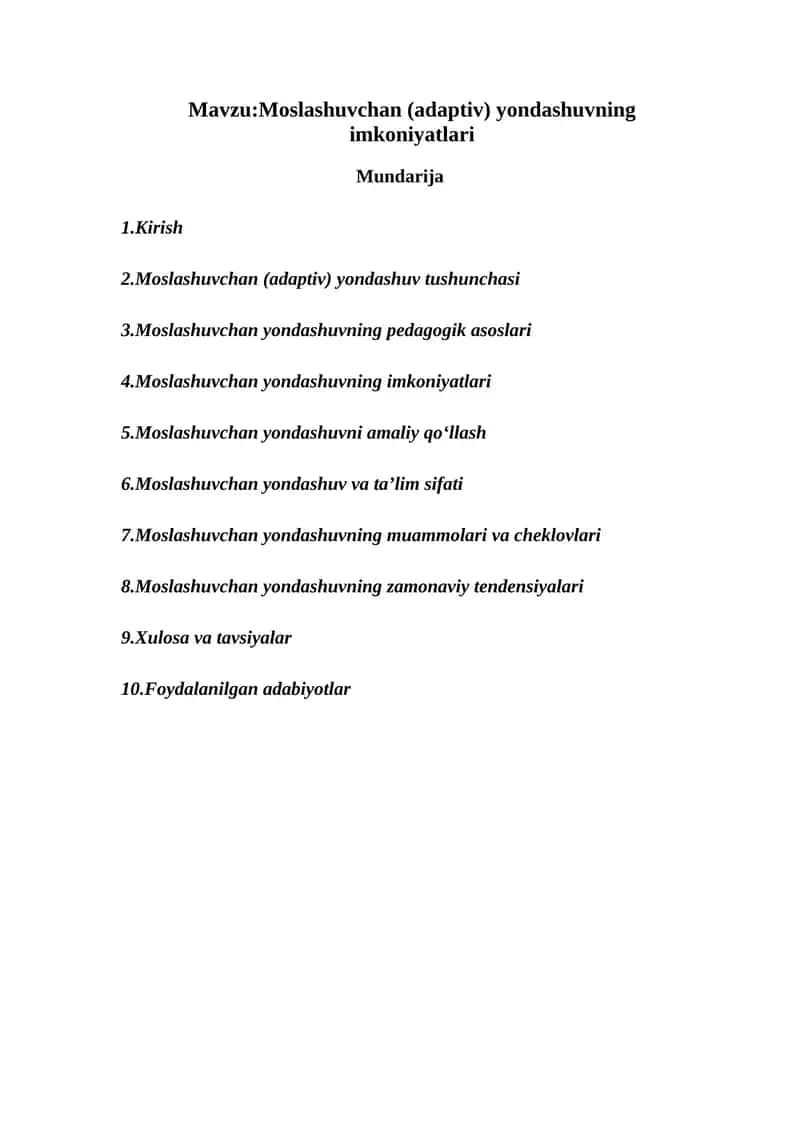 Moslashuvchan (adaptiv) yondashuvning imkoniyatlari 1