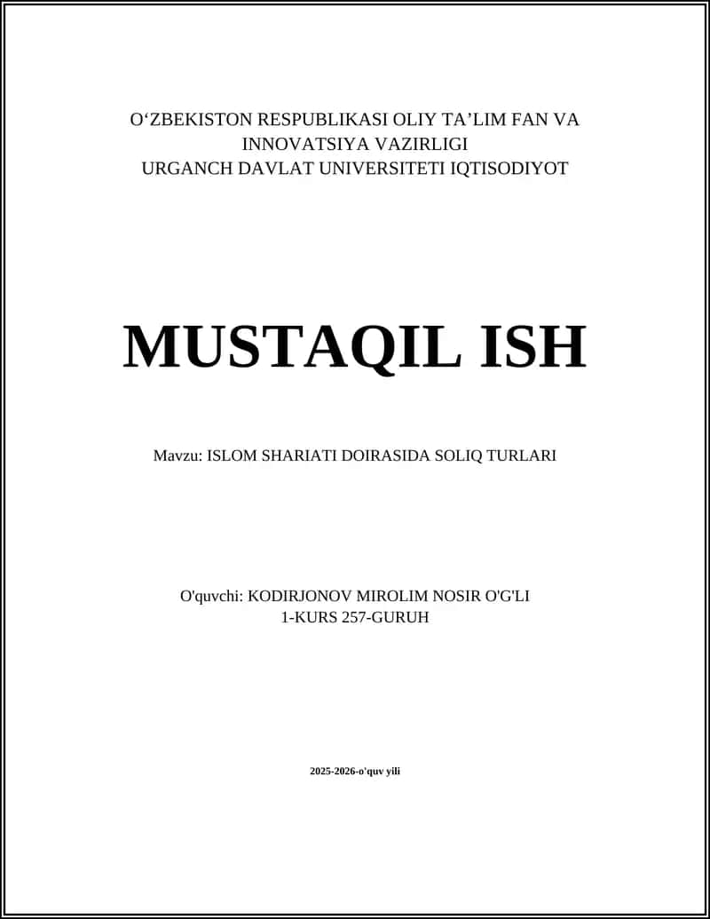 ISLOM SHARIATI DOIRASIDA SOLIQ TURLARI 1