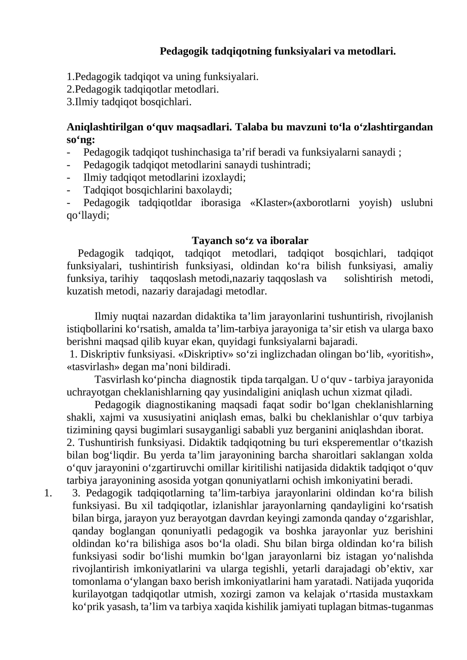 Pedagogik tadqiqotning funksiyalari va metodlari 1