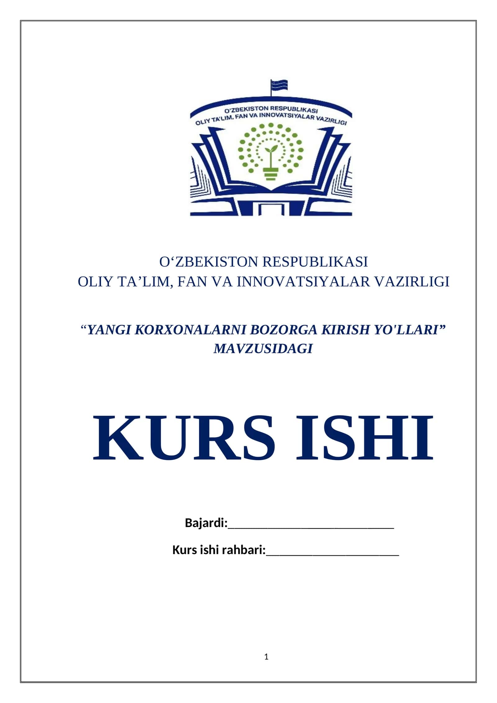 YANGI KORXONALARNI BOZORGA KIRISH YO'LLARI 1