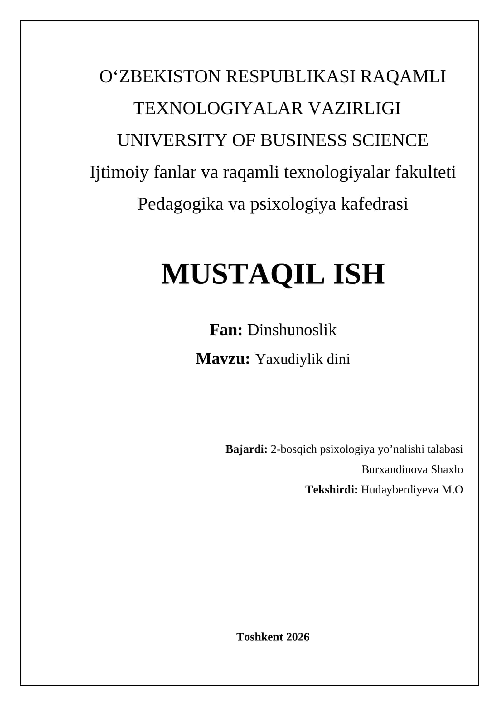 Yaxudiylik dini ta'limoti 1