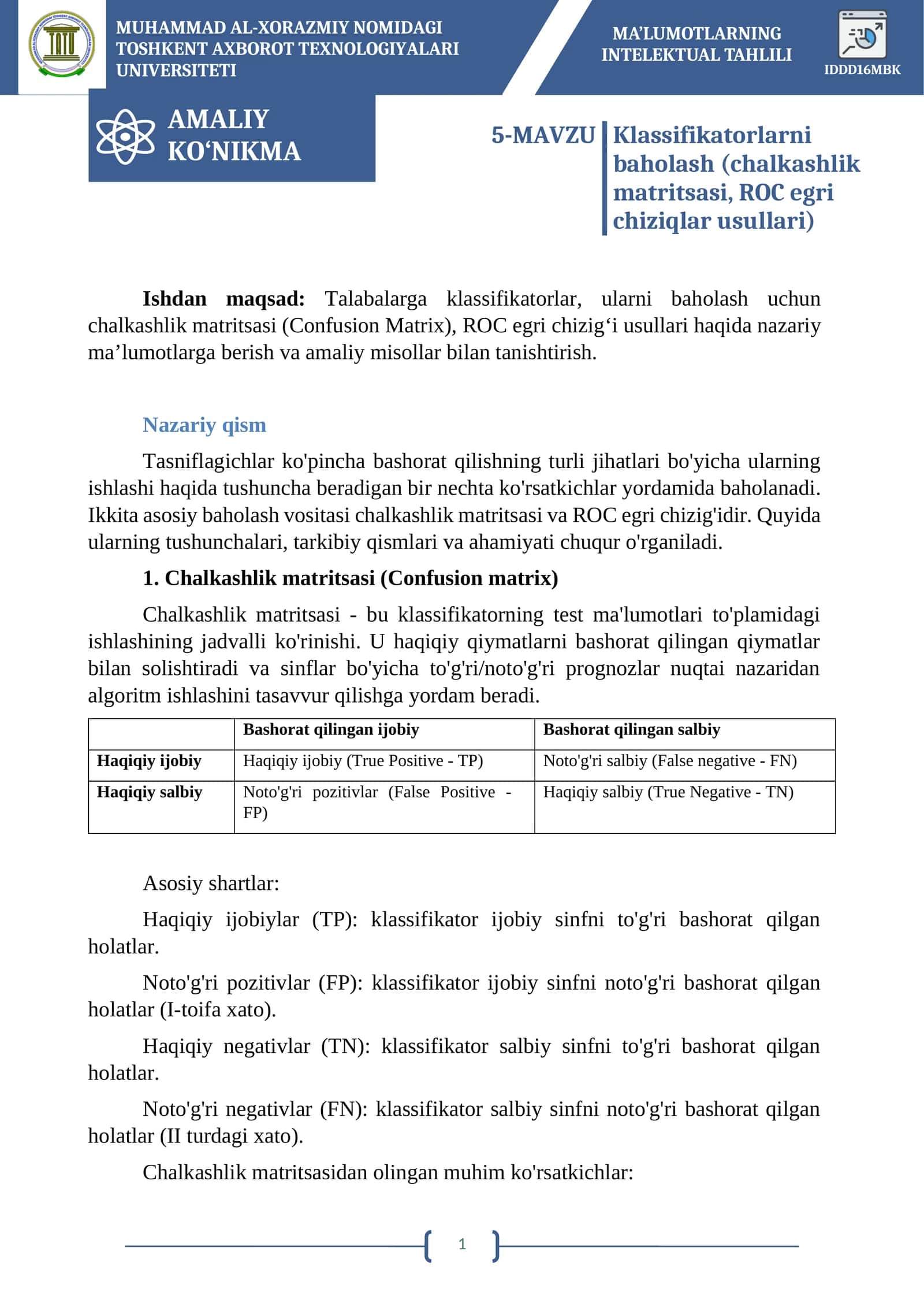 MA’LUMOTLARNING INTELEKTUAL TAHLILI 1