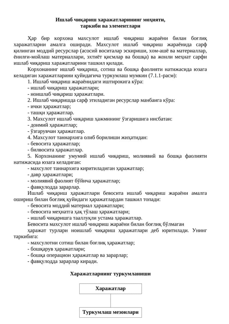 Ишлаб чиқариш ҳаражатлари 1