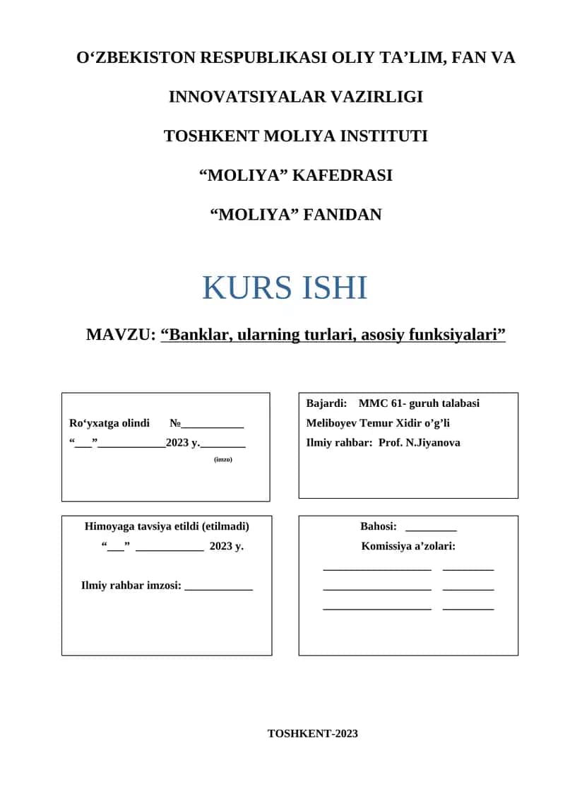 Banklar, ularning turlari, asosiy funksiyalari 1