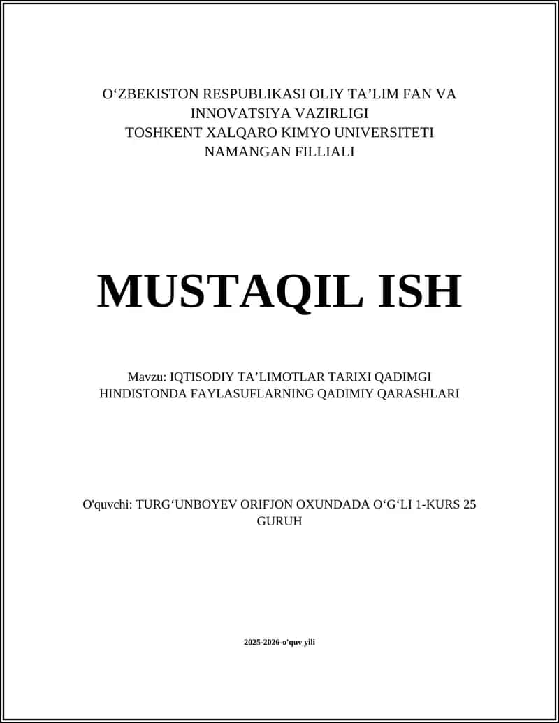 IQTISODIY TAʼLIMOTLAR TARIXI QADIMGI HINDISTONDA FAYLASUFLARNING QADIMIY QARASHLARI 1
